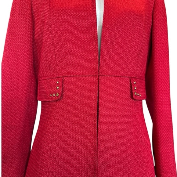 TAHARI ASL Women’s Red Tailored Inverted Lapel Collar Blazer Jacket Studded Sz 6 - Picture 3 of 12